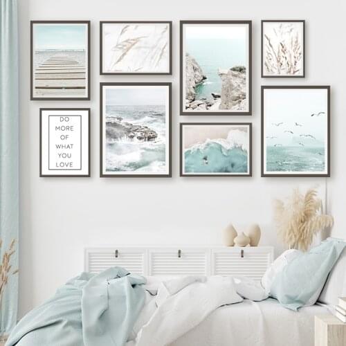 Coast Reed Sea Sailboat Beach Waves Wall Art Canvas Painting Nordic Posters And Prints Wall Pictures For Living Room Home Decor