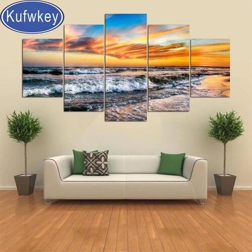 Full,Round,5d diy,Diamond painting 5 Piece,picture of rhinestone Modern Surf Sunset paintings,mosaic full embroidery,Home decor