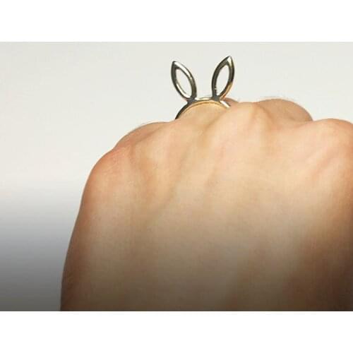 Simple Animal Bunny Rabbit Ears Ring Lovely Hare Ears Cute Rings Pet Cat Head Face Outline Rings For Women Ladies Jewelry