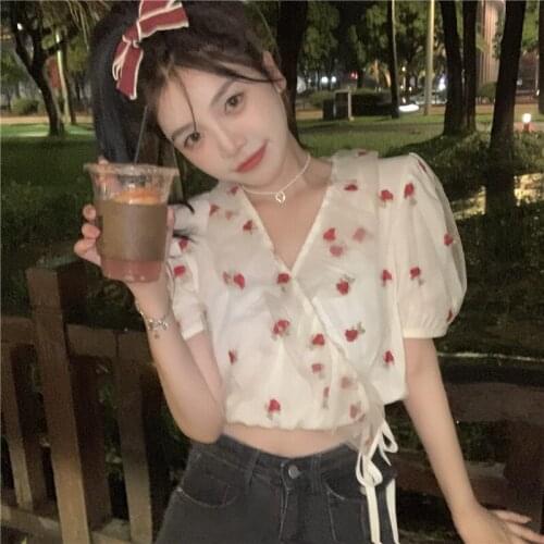 Shirt French Mesh V-neck Lace Floral Short-sleeved Shirt Female Design Sense Niche Summer New Top