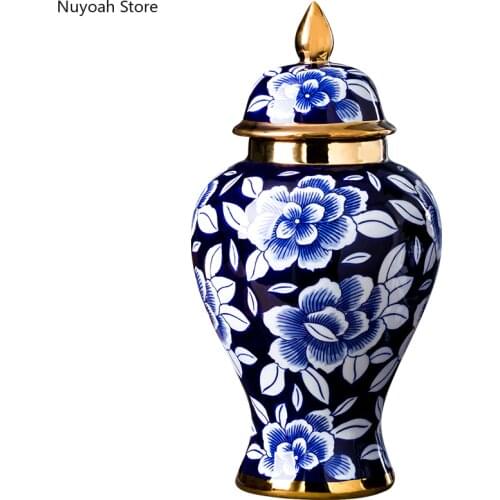 Modern Light Luxury Ceramic Vase Ornaments Large Antique Blue and White Porcelain Simple Home Living Room Decoration Accessories