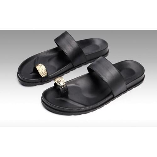 Slipper men summer Personality trend cowhide slippers men summer cool slippers men leather casual fashion