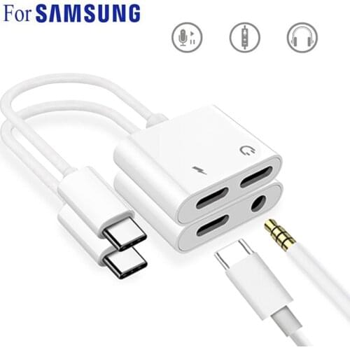 Type C Adapter For Samsung S21 S20 Note 20 Ultra S10 Note10 Plus USB C to Audio Jack Charger Splitter 2 In 1 DAC Typec Converter