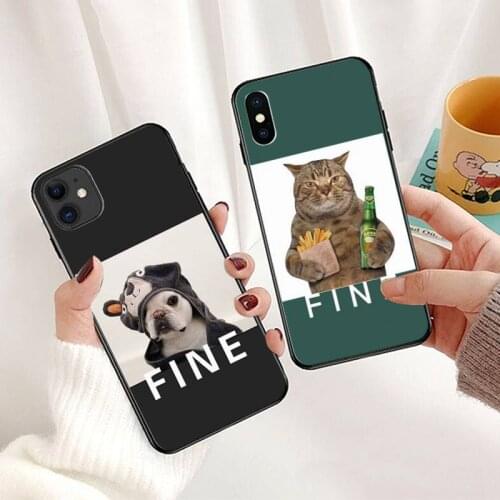 Funny cat and dog text fine Phone Case for iPhone 11 12 mini pro XS MAX 8 7 6 6S Plus X 5S SE 2020 XR mini
