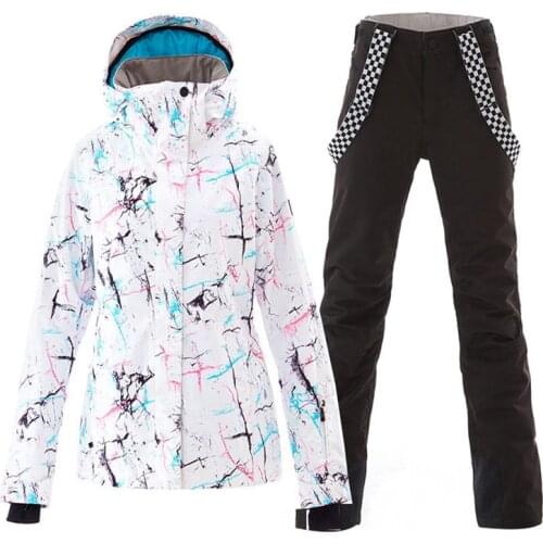 SMN Womens Snow Suit outdoor Sports Wear skiing costume waterproof windproof Snowboarding Sets Ski jackets and Bib Snow pants