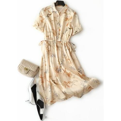 Women Dress 2021 New Summer Silk Linen Breathable and Comfortable Suitable for All Kinds of Figure Drawstring Waist Dress