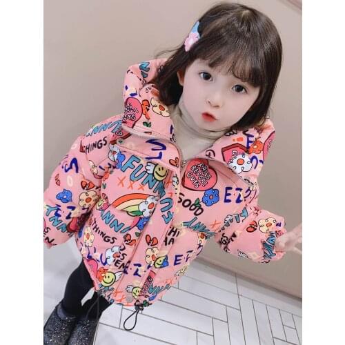 Coat Clothes Fashion Cute Flower Print Casual White Duck Down Polyester Fiber Winter