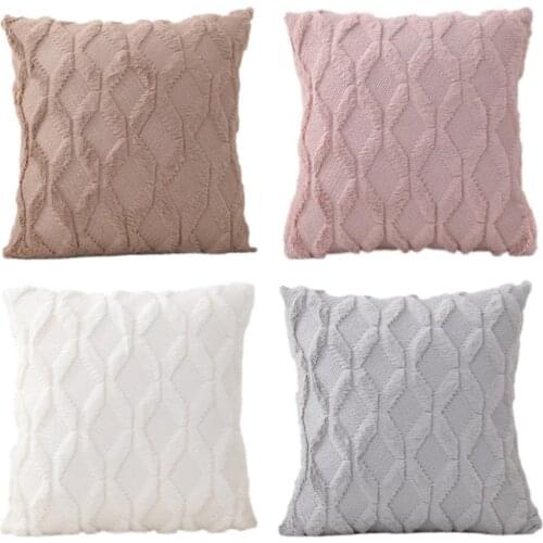 1 Pair Decorative Cushion Covers Pillowcase Wool Throw Plush Pillowcase Solid Color Sofa Pillowcase Living Room Decoration