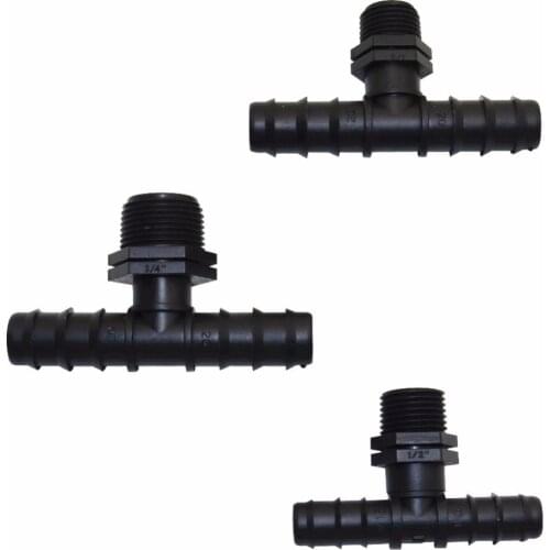 10 Pcs DN16,DN20 Water Pipe Garden Hose Barbed Tee Connectors Micro Irrigation Hose Fittings 1/2' 3/4' Thread