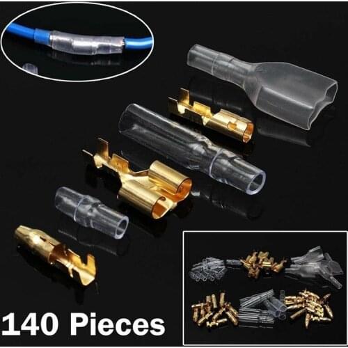 140Pcs/lot 3.9mm Female&Male Motorcycle Car Gold Brass Bullet Wire Terminal with 1 : 2 Electrical Transparent Insulating Sleeves