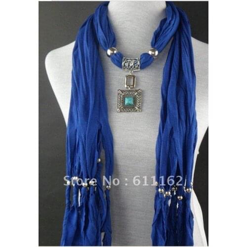2018 Pattern wear ring alloy + natural stone pendant necklace scarf alloy butterfly pendant pure color necklace scarf 50pcs