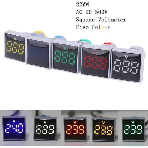 22mm AC20-500V LED digital square Voltmeter voltage meter indicator pilot light Red Yellow Green Blue White