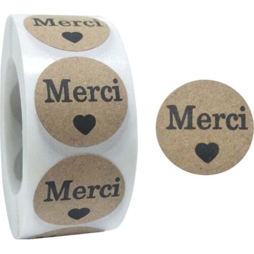 500pcs Kraft Merci French Thank You labels Stickers Envelope Package Seal Dropship