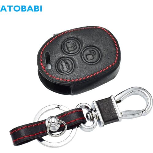 Real Leather Car Key Case For Ford Fiesta C-Max KA GALAXY 3 Buttons Auto Remote Fob Keychain Cover Holder Bag Car Accessories