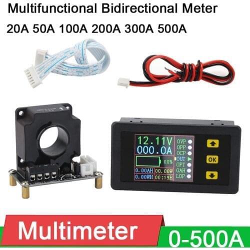 DC 90V 0-500A Lithium Battery Charge Discharge Monitor 100A 200A Ammeter Voltmeter Capacity Power Time Digital Voltage Current