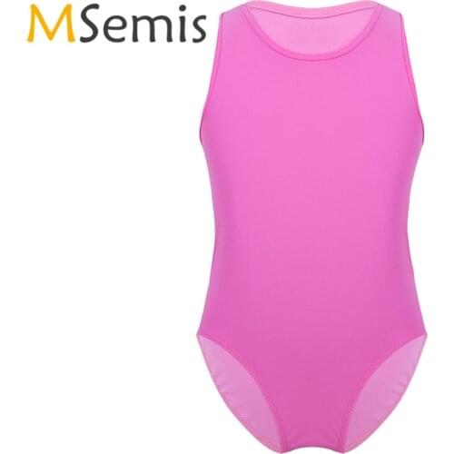 Kids Girls Gymnastic Swimsuit Ballet Leotard Dance Gymnastics Leotard Tank Round Neck Racer-Back with Cutouts Ballet Jumpsuit