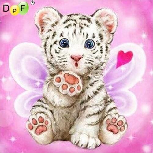 DPF 5D Round full Diamond painting Cross Stitch pink love tiger diamond Mosaic Diamond Embroidery Needlework home decor crafts