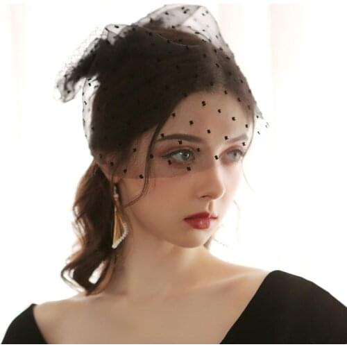 White Black Dot Vintage Wedding Bridal Hair Accessories Bowknot Tulle Birdcage Veil Headpiece Head Veil Mini Wedding Bride Hat