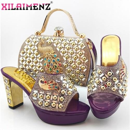 Super High Heels Purple Color Nigerian Women Shoes and Bag to Match INS Hot Selling Italian Design Lady Shoes and Bag Set