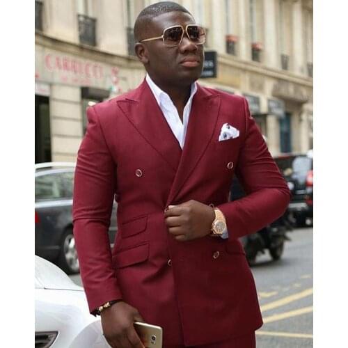 JELTONEWIN 2021 Burgundy Mens Suits Slim Fit Wedding Suits For Men Peaked Lapel Tuxedos Double Breasted Best Man Groom Suits