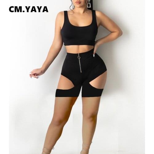 Active Workout Women Two 2 Piece Set Outfits Fashion Tank Tops and Cut Out Shorts Sweatsuit Matching Set Tracksuit CM.YAYA