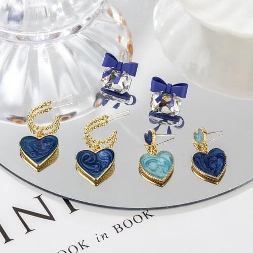 Korean Fashion Blue Geometric Acrylic Drop Earrings for Women Statement Heart Hanging Earring 2021 Trend Girl Jewelry Party Gift