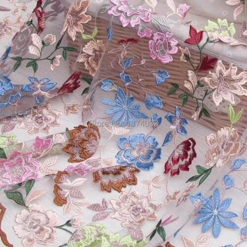 Nice looking HF260 French lace fabric 3d appliqued flower with sequins high quality African net lace fabric