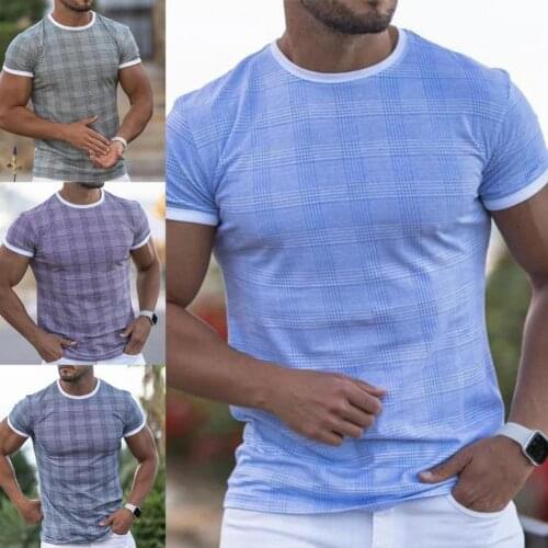 Summer Men Top Plaid T shirt Men Quick Dry Short Sleeve t shirt for Men Casual O Neck Tee Tops t-shirt camisetas Men Clothing
