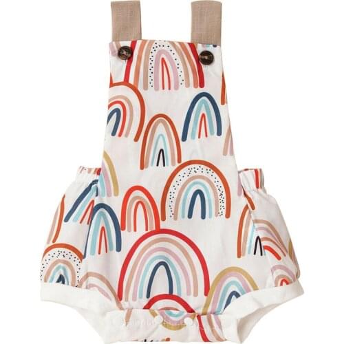 Summer Baby Girl Clothes 0-12M Sleeveless Backless Rainbow Printed Playsuit Cotton Bodysuits Cute Outfits