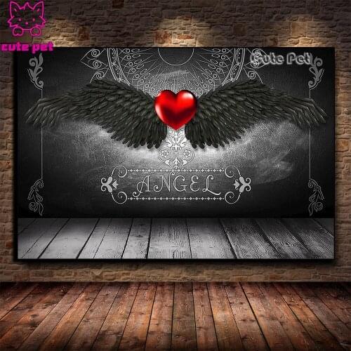 Diy Diamond Painting Devil black wings love heart Cross Ctitch Kits Diamond Mosaic Embroidery Couple Valentines Day Decor gift