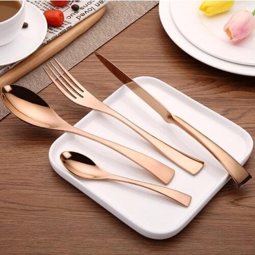 4 Piece/Set Rose Gold Stainless Steel Dinnerware Sets Tableware Knife Fork Teaspoon Cutlery Set Tableware Set SN3403