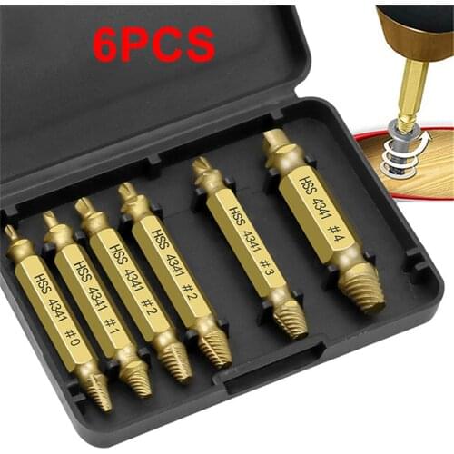 6pcs Damaged Screw Extractor Drill Bits Guide Set Broken Speed Out Easy Out Bolt Screw High Strength Remover Tools