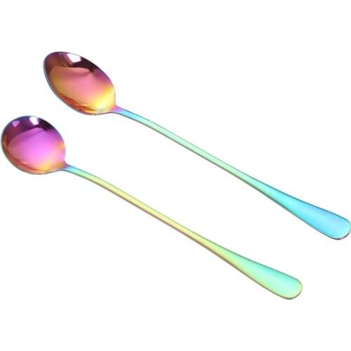 Stainless Steel Mug Spoon 6Colors Round Head Coffee Spoon Long Handle Stirring Spoon Tea Spoon Dessert Spoon Tableware