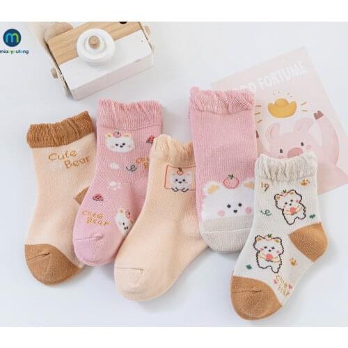 5 Pair/Set Of Socks For Children Cute Bear Cartoon Winter Sock Ruffles Soft Cotton Socks Girls New Years Socks Kids Miaoyoutong