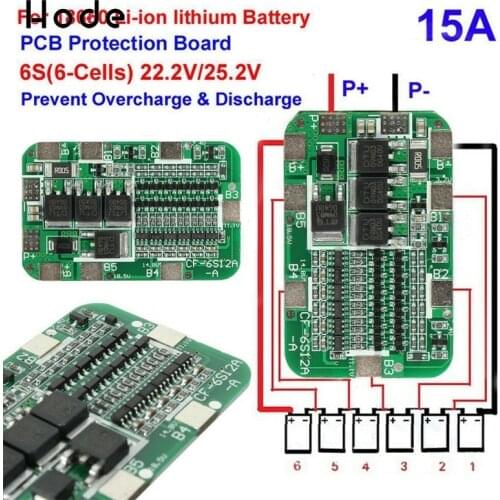 6S 15A BMS Protection PCB Tafel For 6Packs Li-ion Lithium 18650 battery Cell AHS