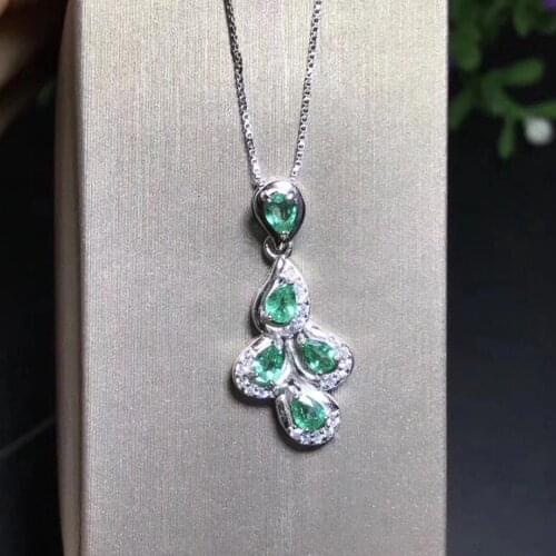 Natural green emerald gem Pendant natural gemstone pendant S925 silver Elegant cute Leaf tail Women girl party fine jewelry
