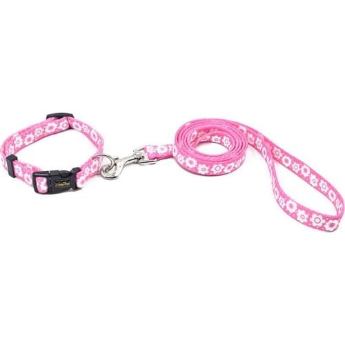 Fashion Dog Leashes With Collar Soft Texture Adjustable Dog Leashes Collar Set in Floral Print with Dual Stainless-Steel Rings