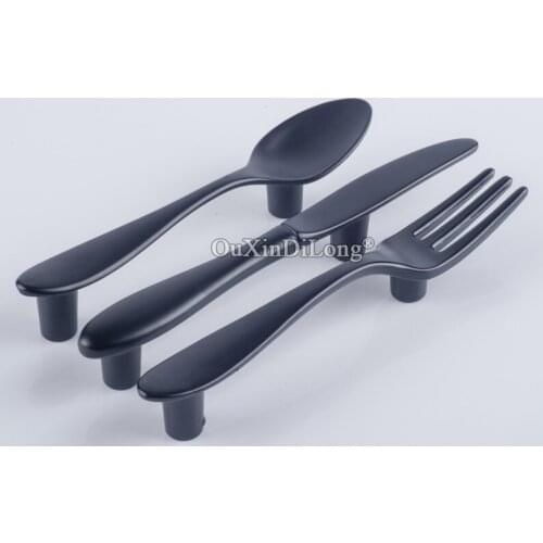 NEW 10PCS Black Spoon / Fork / Knife Cabinet Pulls Handles Cupboard Wardrobe Kitchen Cabinet Handles Creative Furniture Hardware