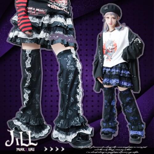 Ruibbit Rock Punk Gothic Harajuku Hot Girl Cake Dress Violet Soft Girl Japanese Lolita Lace Mini Skirt + Leg Warmer
