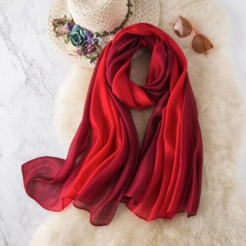 New Pure Color Gradient Noble Elegant Beach Shading 30% Mulberry Silk Scarves Women