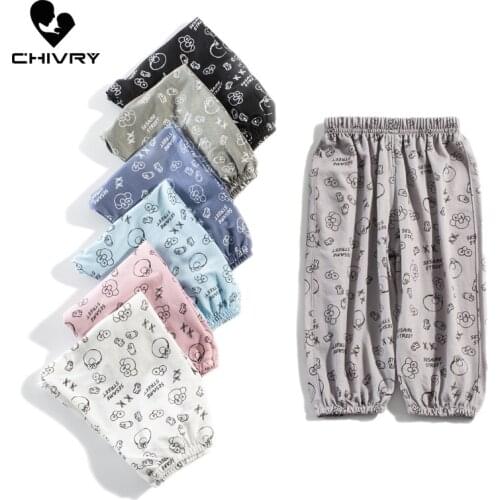New 2021 Spring Summer Kids Boys Girls Thin Anti Mosquito Pants Baby Fashion Cartoon Print Cotton Linen Bloomers Pants Trousers