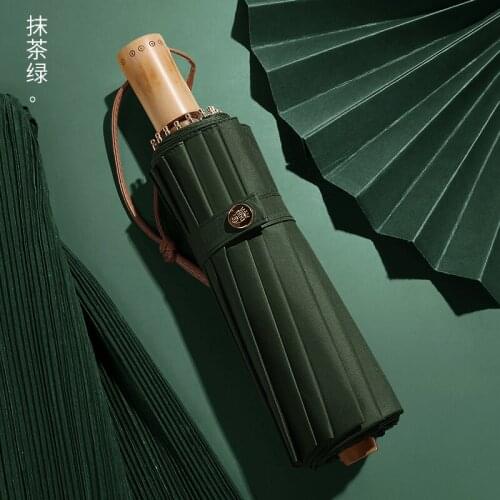 Retro Folding Umbrella Women Luxury Windproof Sunny Simple Bamboo Handle Umbrella Sunscreen Girl Large Umbrella Beautiful A6A