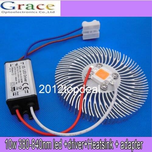 10W full spectrum led grow 380nm~840nm + 110-230V driver+Heatsink + adapter