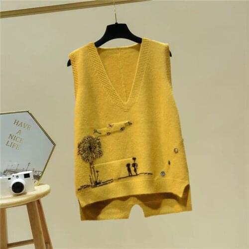 Spring New V-neck Knitted Vest Womens Literature And Art Casual Loose Sleeveless Top