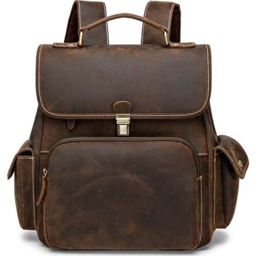 Vintage Women Backpack Genuine Leather Backpacks for Teenage Girls Boys Female School Shoulder Bag Real Leather Bagpack mochila