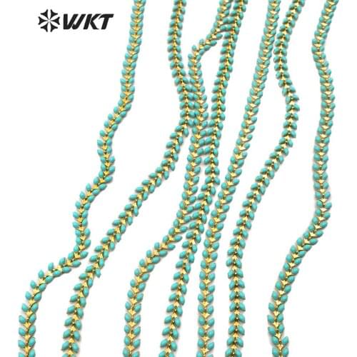 WT-RBC111 Natural Resin Brass "V" Chain Spearmint Color 6MM Beads Rosary Chain 10 Meters For Jewelry Making
