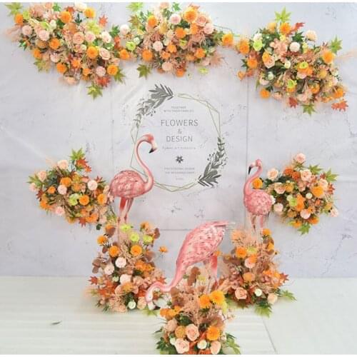 Golden Orange Autumn Color Floral Wedding Props Wedding Soft Decoration Flower Row Pre-function Area Stage Background Decoration