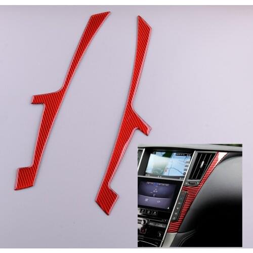 2Pcs/Set Car Front Center Console Panel Cover Trim Red Carbon Fiber Fit For Infiniti Q50 Q60 2014 2015 2016 2017 2018 2019