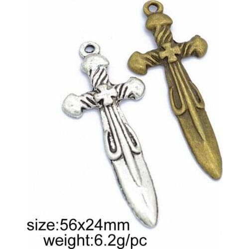 20pcs 56x24mm Two Plating Color Available Alloy Cross Sword Charm Pendant Fit For DIY Vintage Necklace Making
