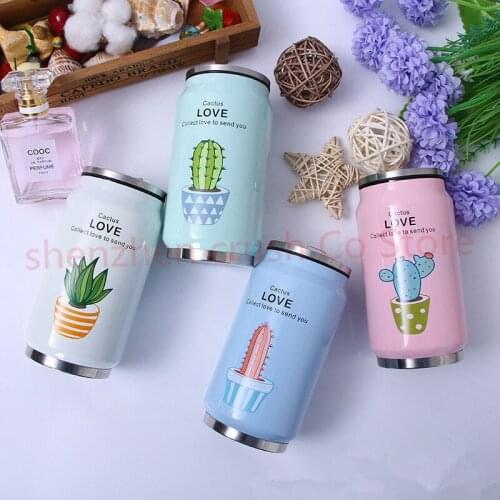 24pcs Cute Plant Pattern Straw Thermos Mug Stainless Steel Vacuum Flasks Thermal Bottle Kid Child Cans Cup Thermocup 300ml